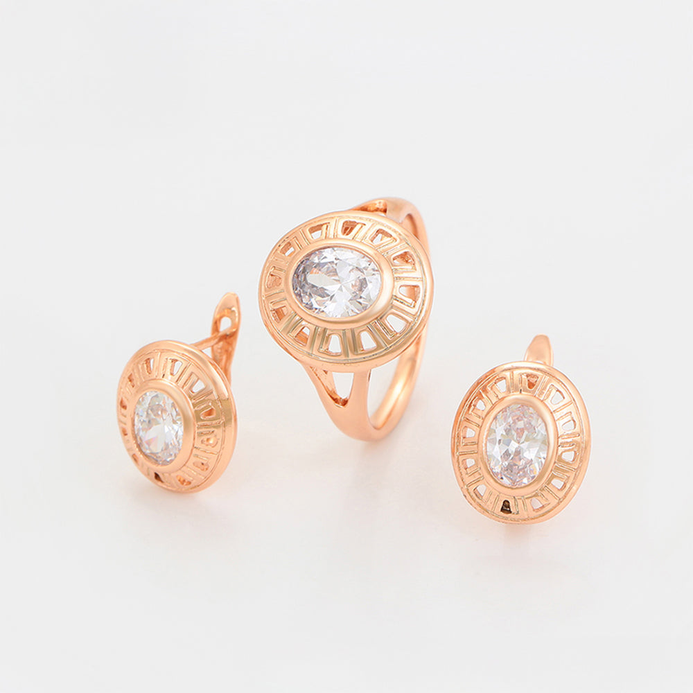 Pozlacená Slitinová Sada s Bílým Emporia® Křišťálem ( Náušnice+Prsten ) 1 