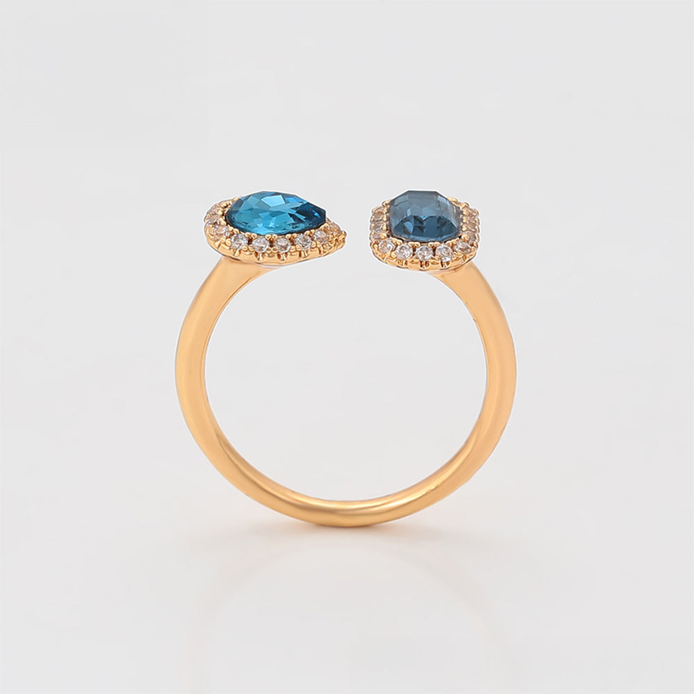 Pozlacený Slitinový Prsten s Modrým Emporia® Křišťálem a Bílým Emporia® Křišťálem 3 