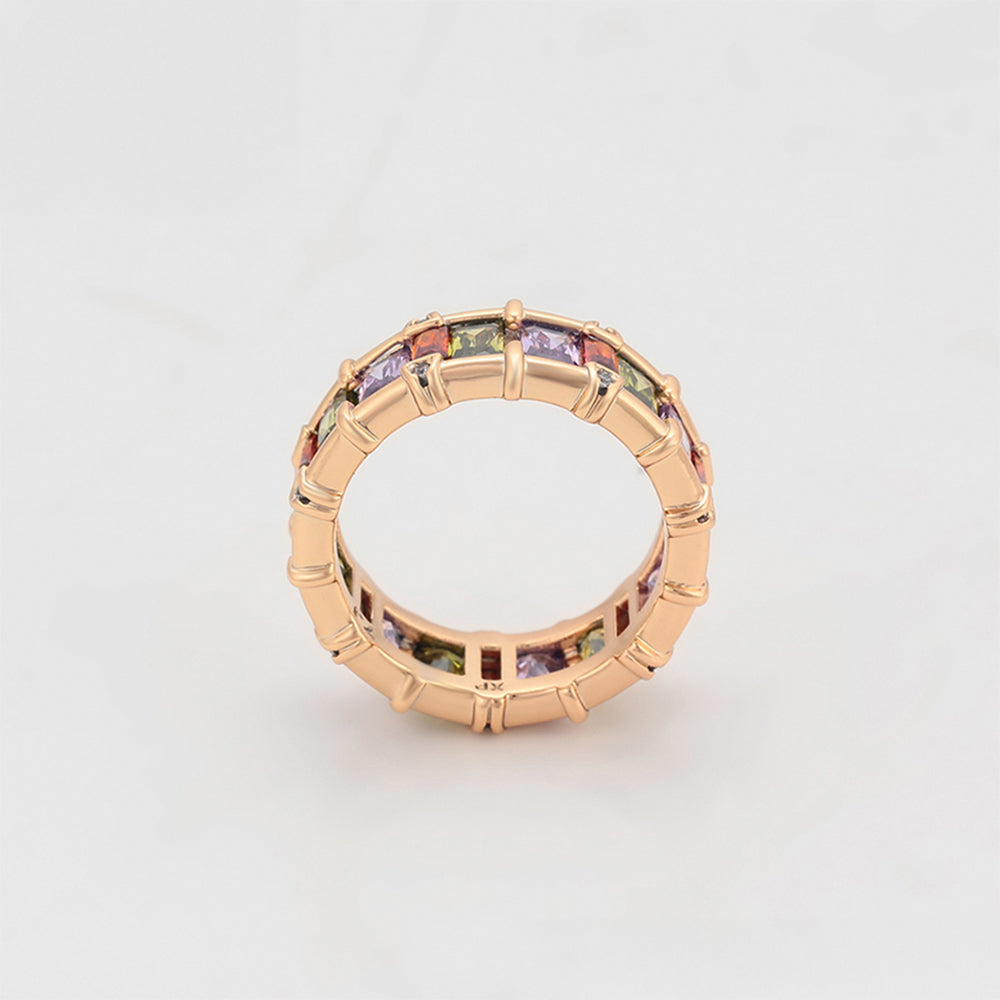 Pozlacený Slitinový Prsten s Fialovým Emporia® Křišťálem a Růžovým Emporia® Křišťálem