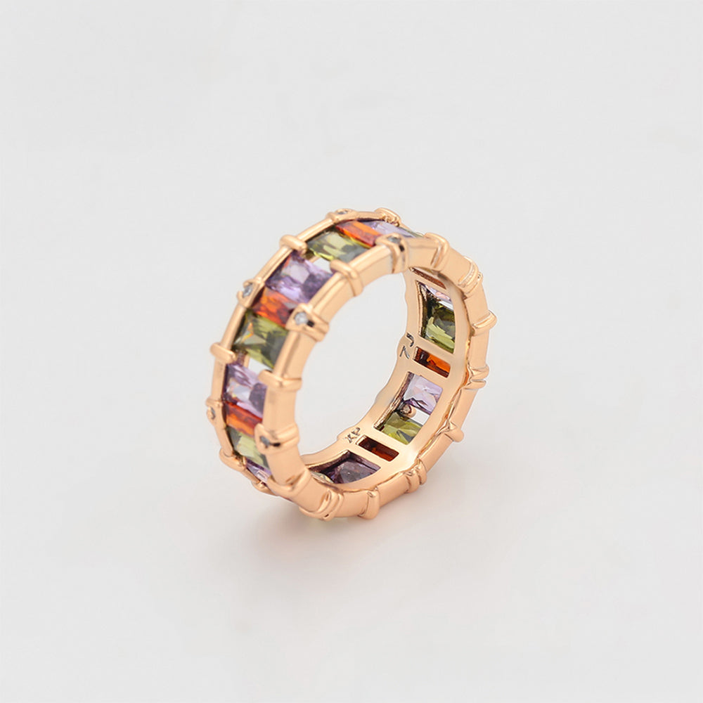 Pozlacený Slitinový Prsten s Fialovým Emporia® Křišťálem a Růžovým Emporia® Křišťálem