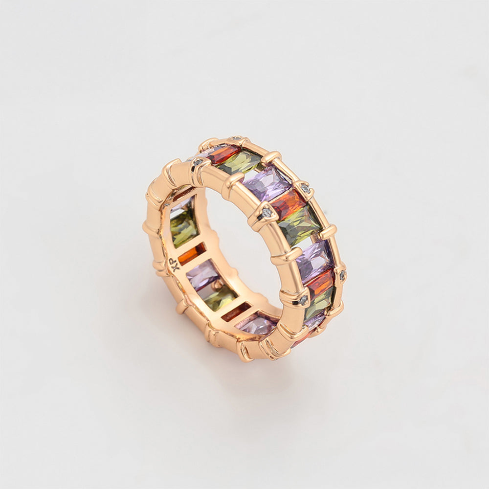 Pozlacený Slitinový Prsten s Fialovým Emporia® Křišťálem a Růžovým Emporia® Křišťálem