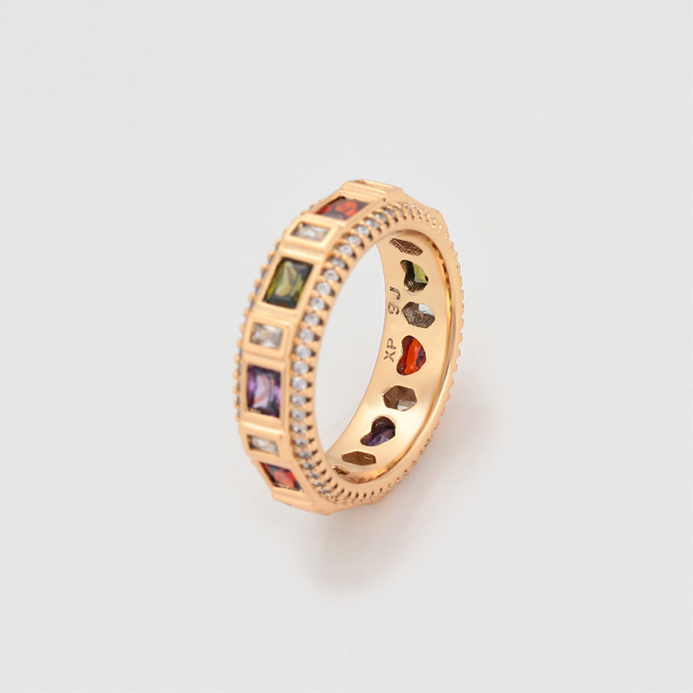 Pozlacený Slitinový Prsten s Červeným Emporia® Křišťálem a Fialovým Emporia® Křišťálem