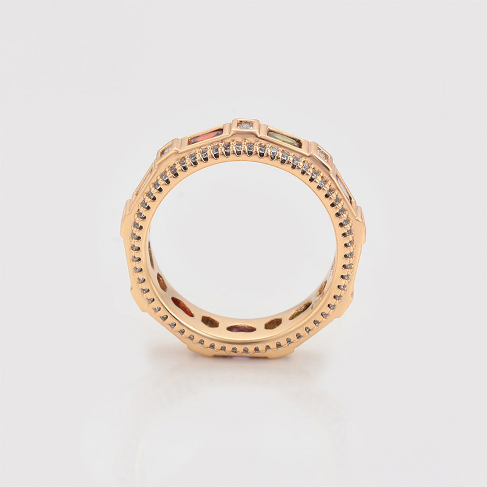 Pozlacený Slitinový Prsten s Červeným Emporia® Křišťálem a Fialovým Emporia® Křišťálem 6 