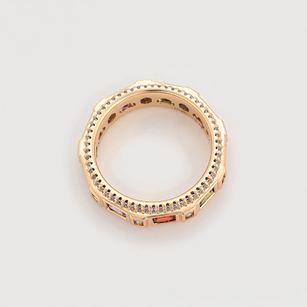 Pozlacený Slitinový Prsten s Červeným Emporia® Křišťálem a Fialovým Emporia® Křišťálem 7 