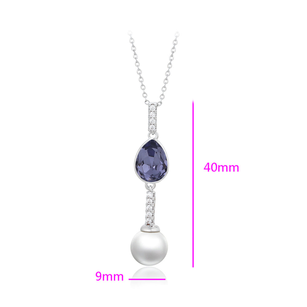 Pozlacený Slitinový Náhrdelník s Fialovým Emporia® Křišťálem a se Skleněná Perla 3 