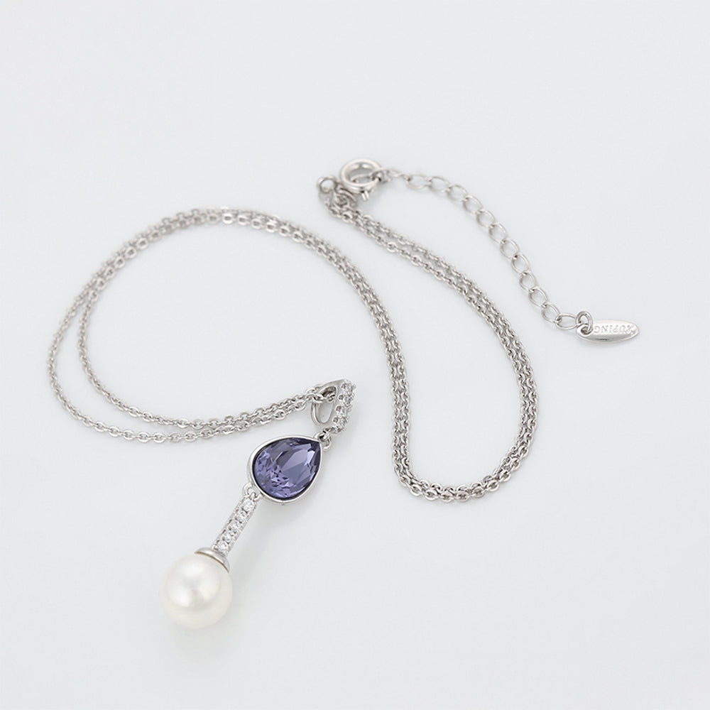 Pozlacený Slitinový Náhrdelník s Fialovým Emporia® Křišťálem a se Skleněná Perla 4 