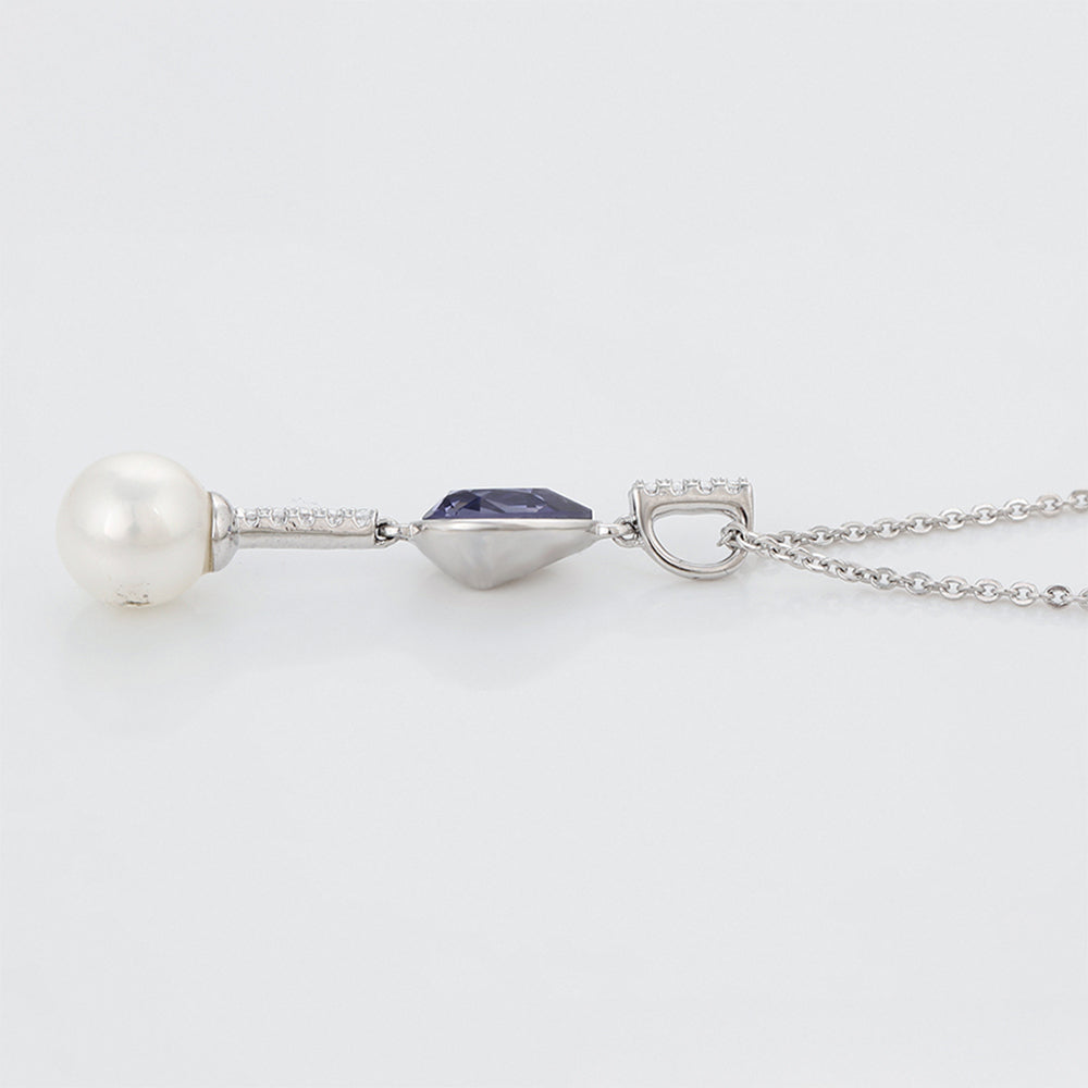 Pozlacený Slitinový Náhrdelník s Fialovým Emporia® Křišťálem a se Skleněná Perla