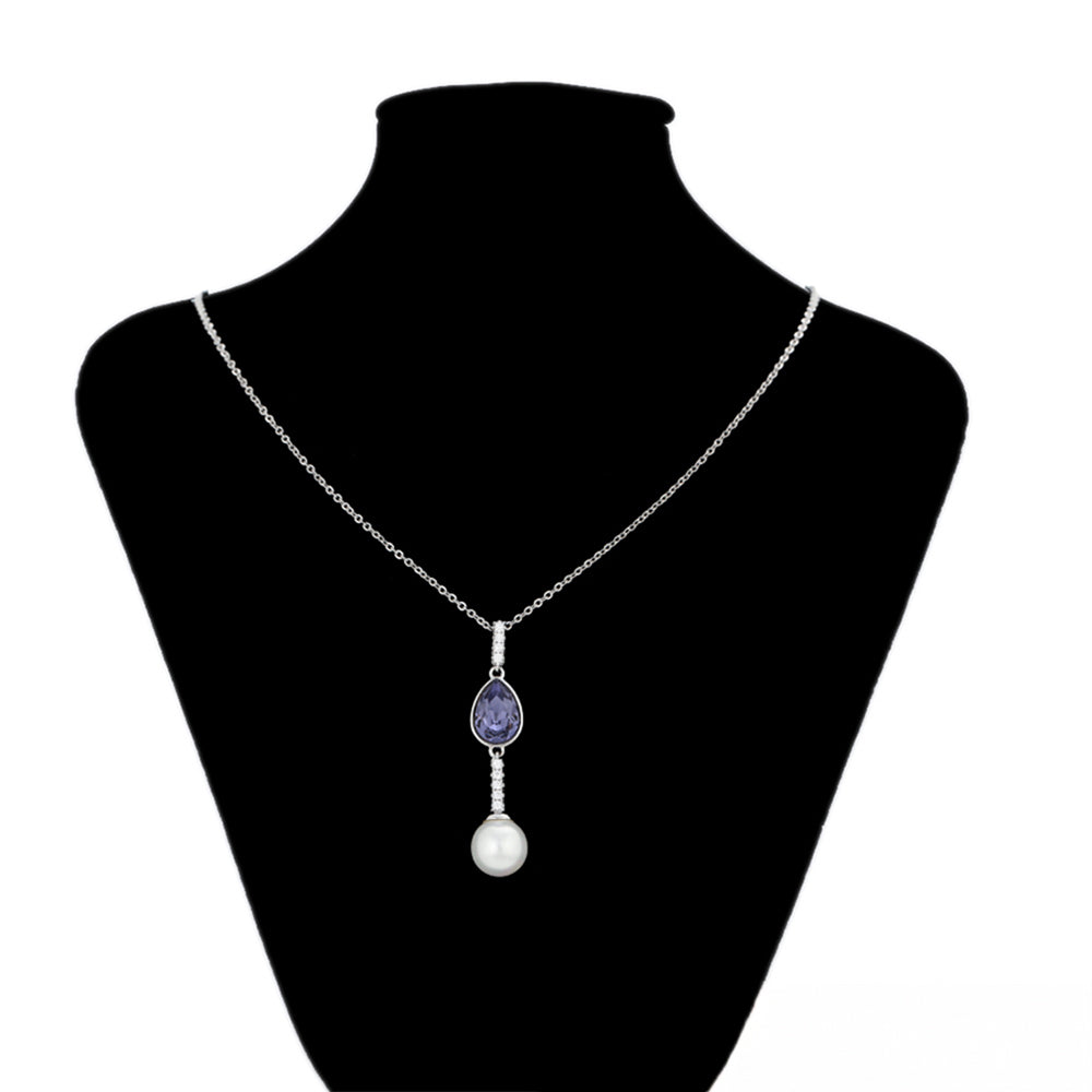 Pozlacený Slitinový Náhrdelník s Fialovým Emporia® Křišťálem a se Skleněná Perla 8 