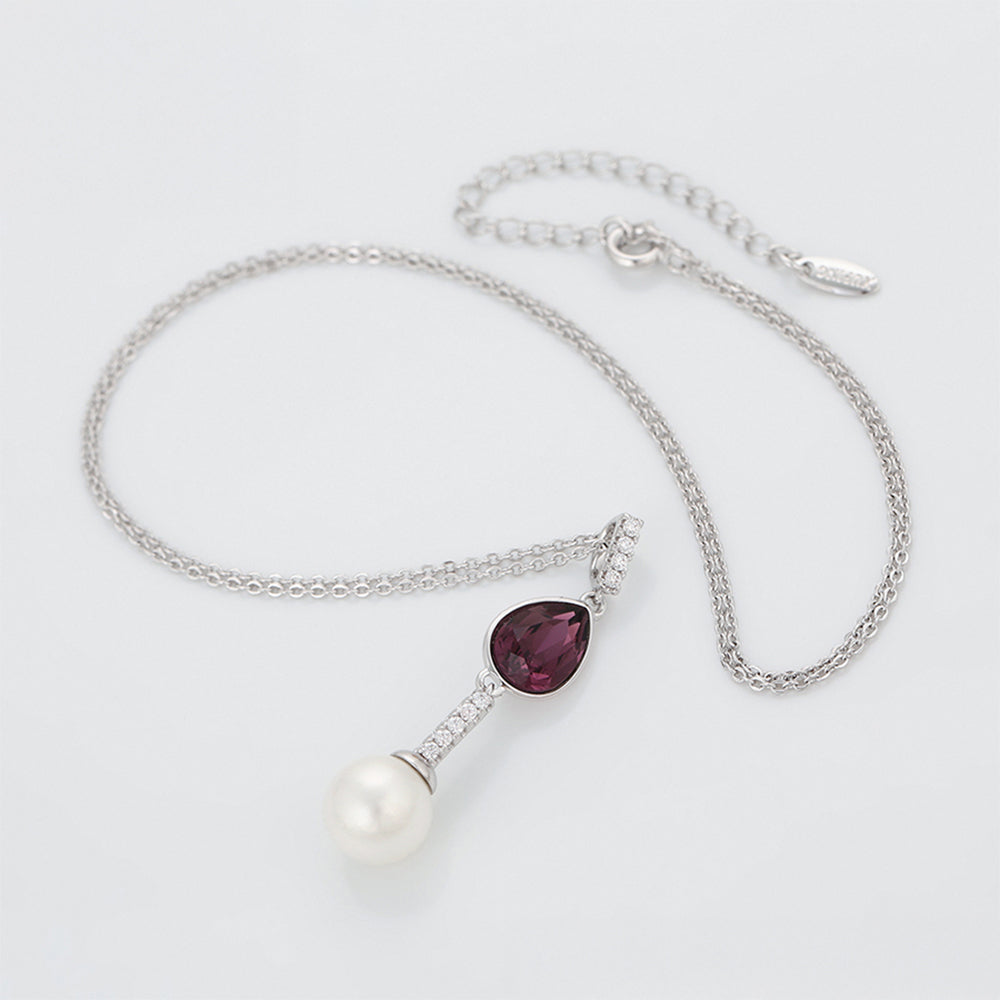 Pozlacený Slitinový Náhrdelník s Fialovým Emporia® Křišťálem a se Skleněná Perla