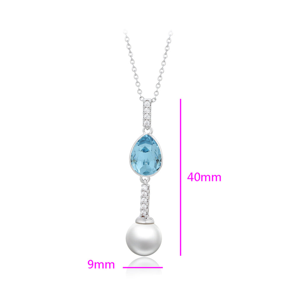 Pozlacený Slitinový Náhrdelník s Modrým Emporia® Křišťálem a se Skleněná Perla 3 