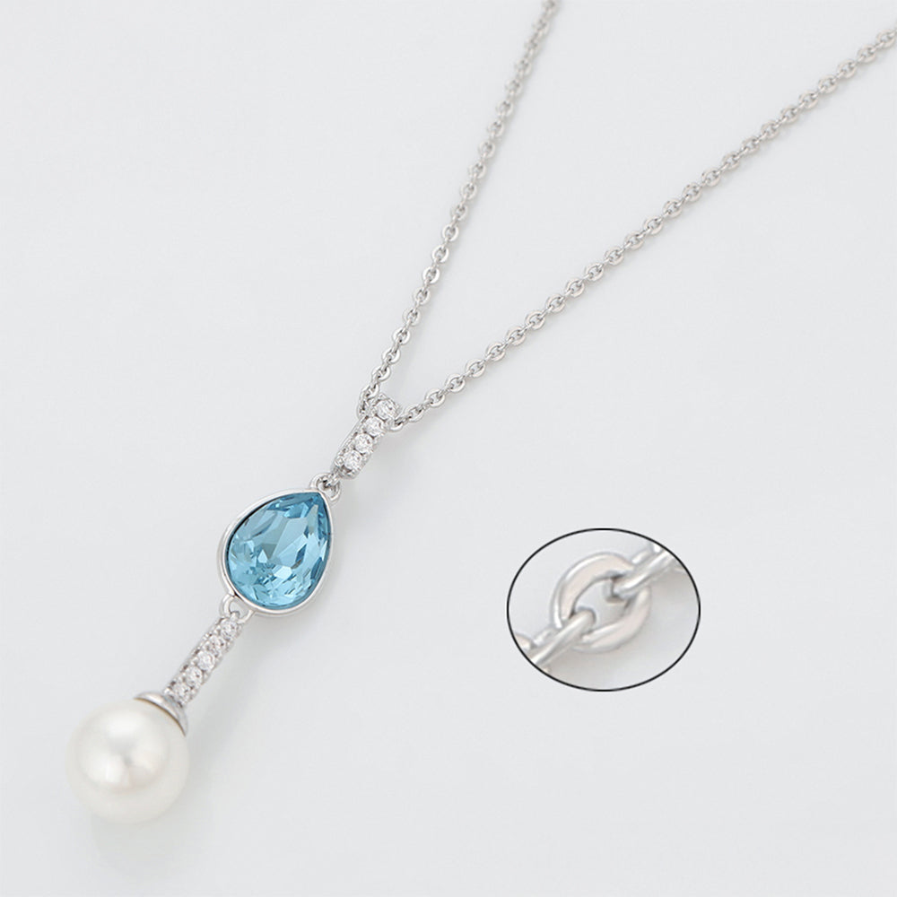 Pozlacený Slitinový Náhrdelník s Modrým Emporia® Křišťálem a se Skleněná Perla