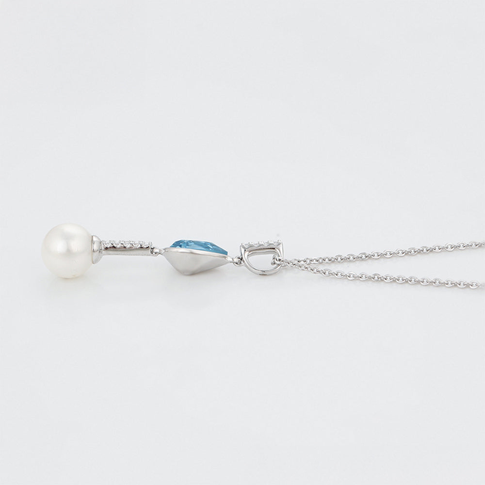 Pozlacený Slitinový Náhrdelník s Modrým Emporia® Křišťálem a se Skleněná Perla 5 