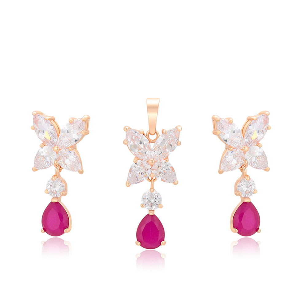 Pozlacená Slitinová Sada s Růžovým Emporia® Křišťálem a Bílým Emporia® Křišťálem ( Náušnice+Přívěsek ) 2 