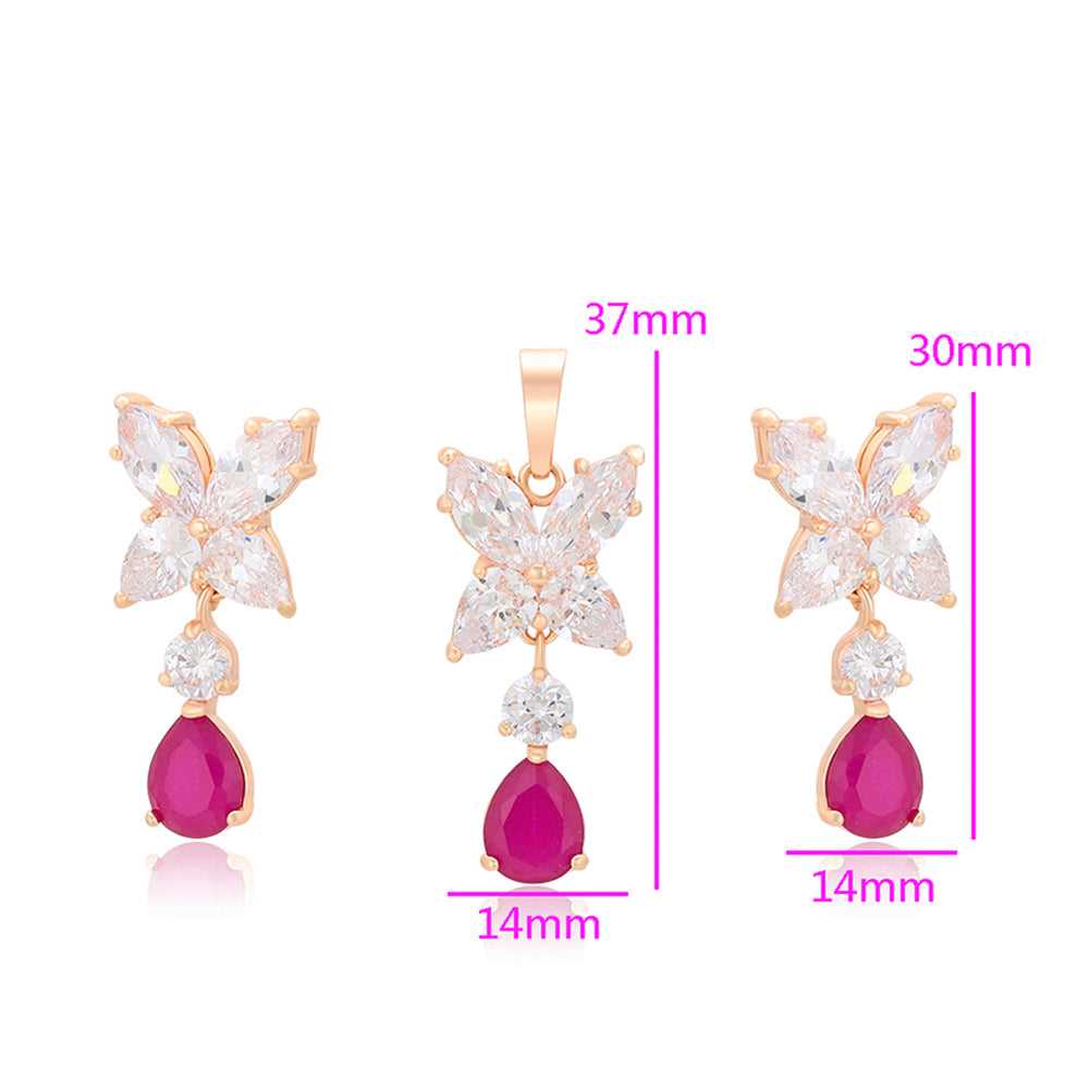 Pozlacená Slitinová Sada s Růžovým Emporia® Křišťálem a Bílým Emporia® Křišťálem ( Náušnice+Přívěsek )