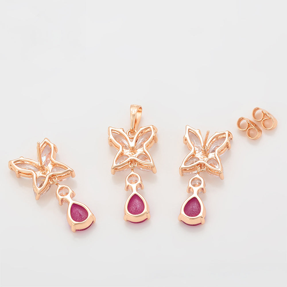 Pozlacená Slitinová Sada s Růžovým Emporia® Křišťálem a Bílým Emporia® Křišťálem ( Náušnice+Přívěsek )