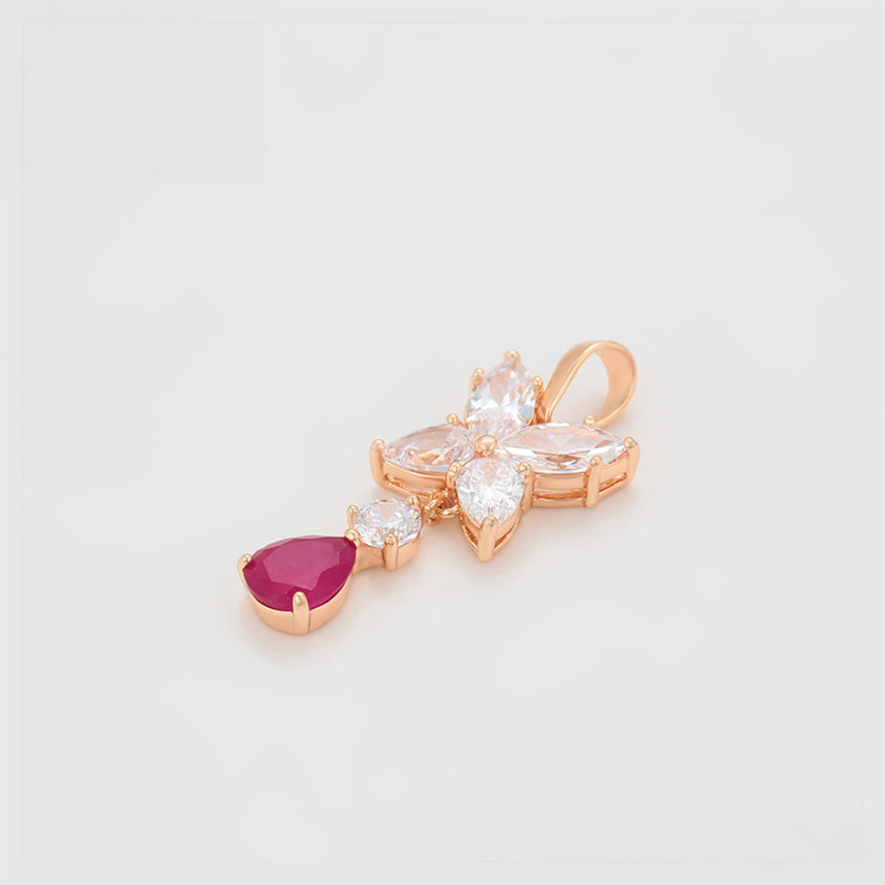 Pozlacená Slitinová Sada s Růžovým Emporia® Křišťálem a Bílým Emporia® Křišťálem ( Náušnice+Přívěsek ) 6 
