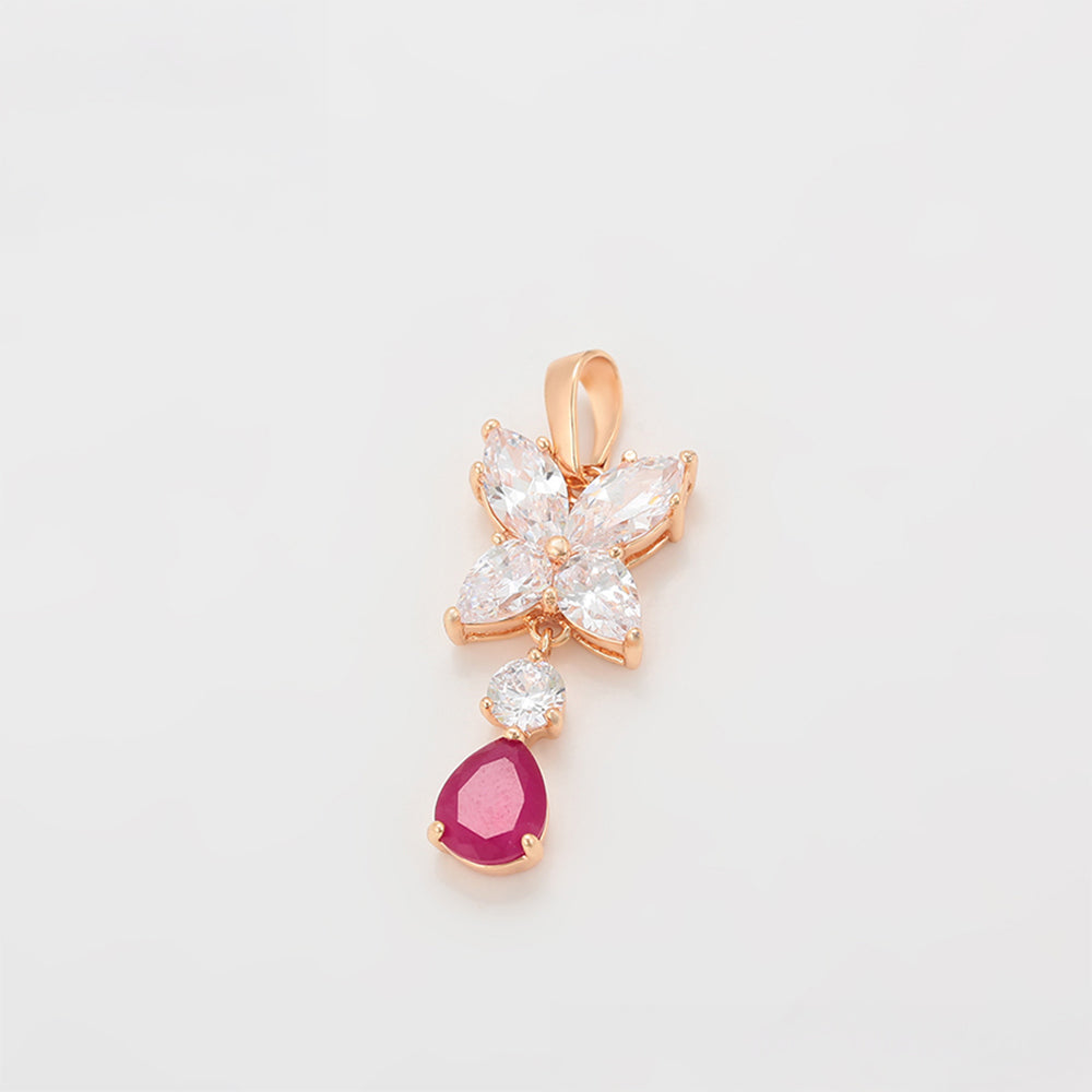 Pozlacená Slitinová Sada s Růžovým Emporia® Křišťálem a Bílým Emporia® Křišťálem ( Náušnice+Přívěsek ) 8 