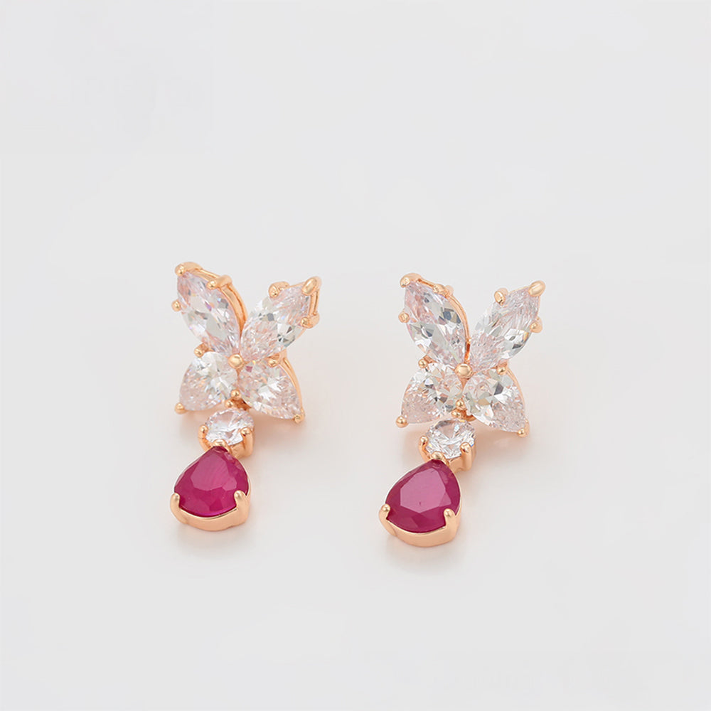 Pozlacená Slitinová Sada s Růžovým Emporia® Křišťálem a Bílým Emporia® Křišťálem ( Náušnice+Přívěsek )