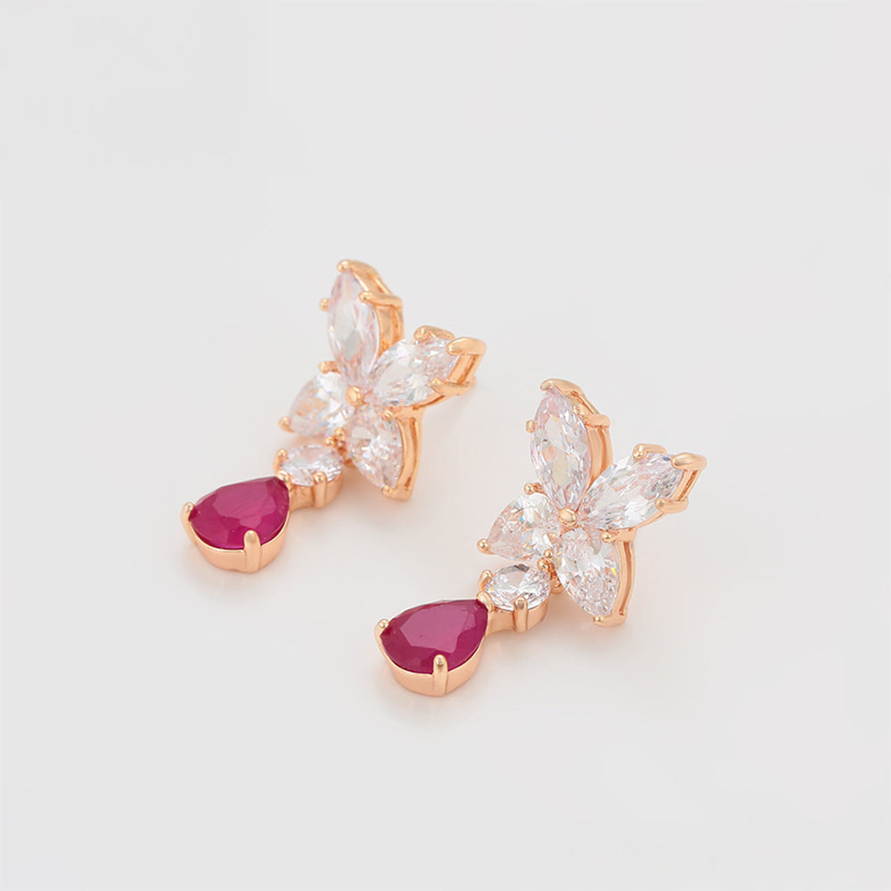 Pozlacená Slitinová Sada s Růžovým Emporia® Křišťálem a Bílým Emporia® Křišťálem ( Náušnice+Přívěsek ) 10 