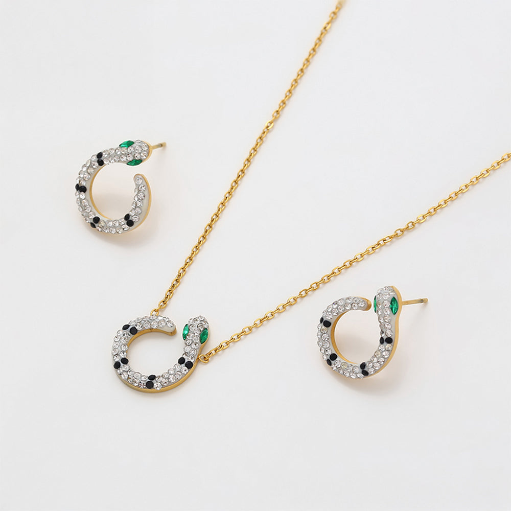 Pozlacená Slitinová Sada se Zeleným Emporia® Křišťálem a Bílým Emporia® Křišťálem ( Náhrdelník+Náušnice ) 1 