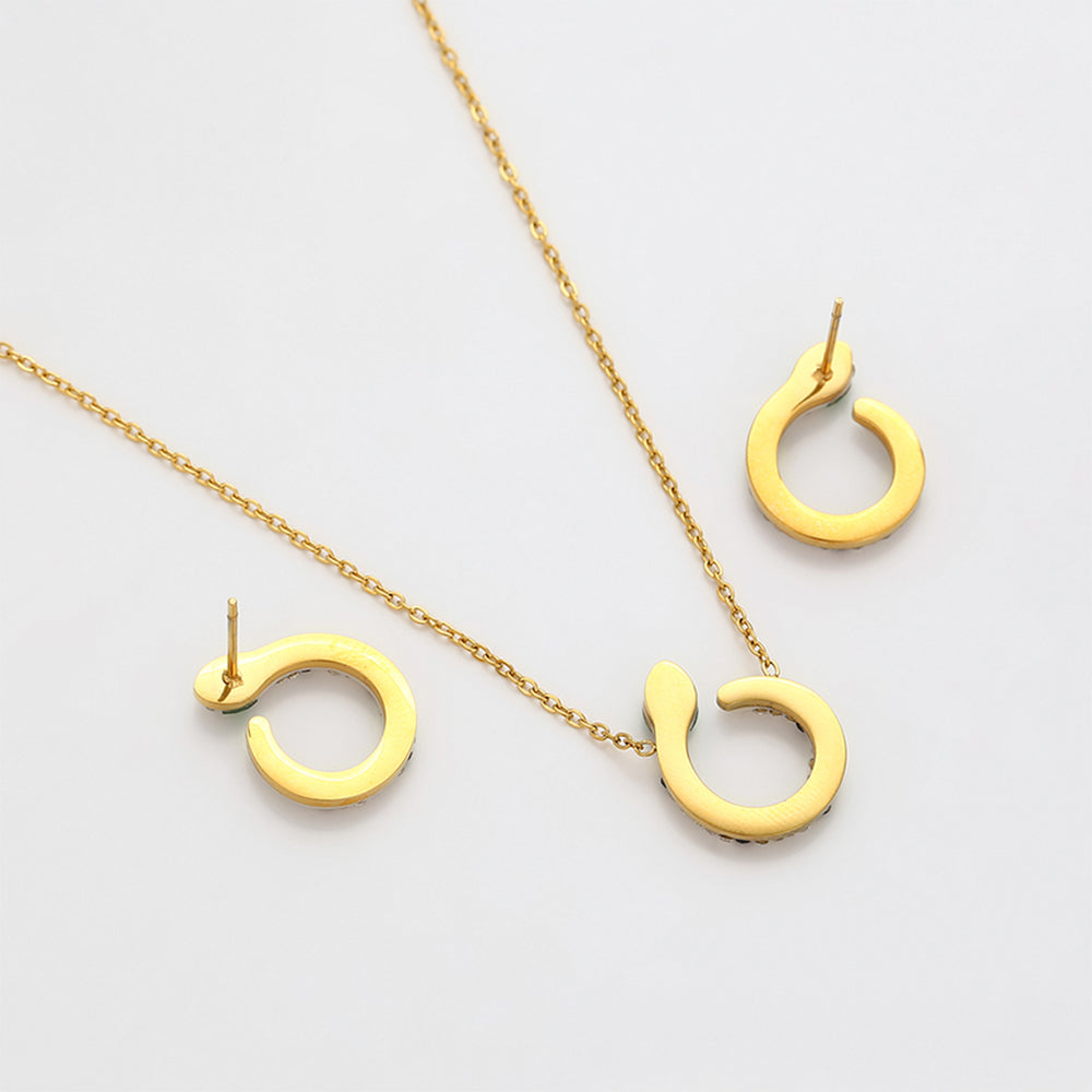 Pozlacená Slitinová Sada se Zeleným Emporia® Křišťálem a Bílým Emporia® Křišťálem ( Náhrdelník+Náušnice ) 11 