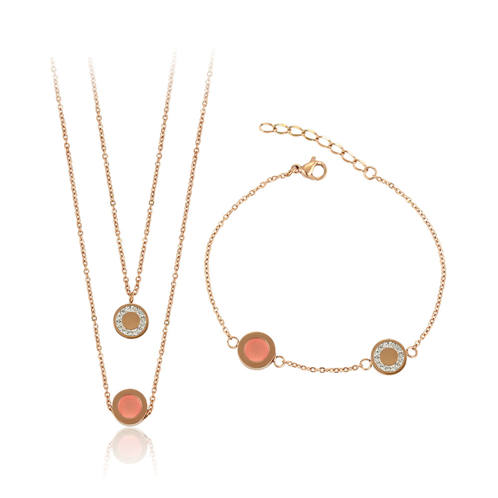 Pozlacená Slitinová Sada s Růžovým Emporia® Křišťálem a Bílým Emporia® Křišťálem ( Náhrdelník+Náramek ) 1 
