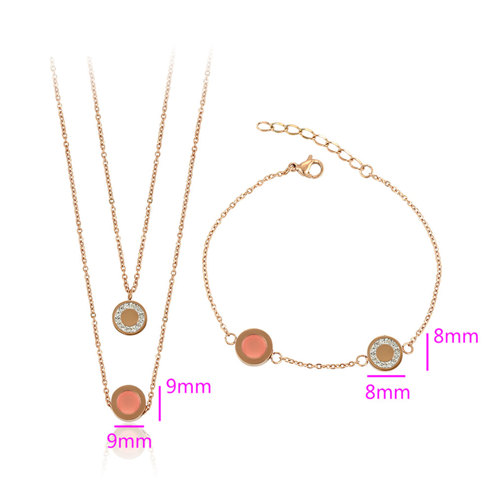 Pozlacená Slitinová Sada s Růžovým Emporia® Křišťálem a Bílým Emporia® Křišťálem ( Náhrdelník+Náramek ) 3 