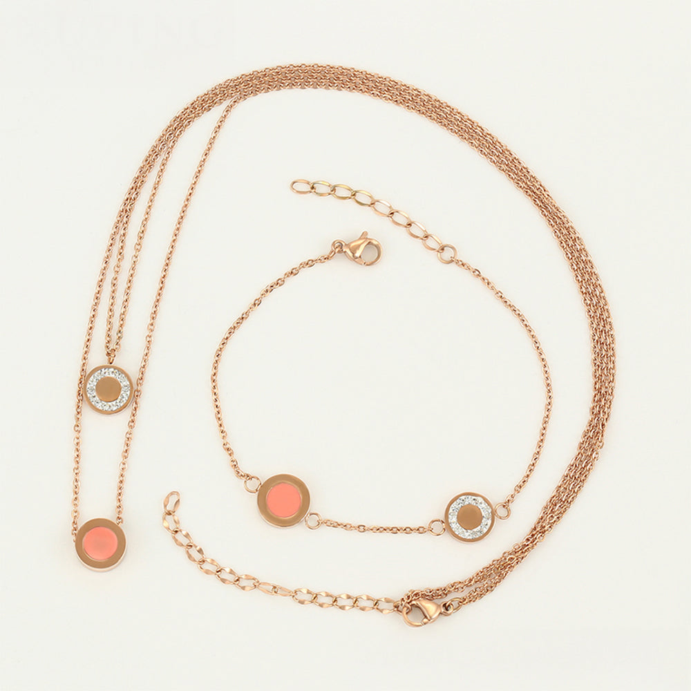 Pozlacená Slitinová Sada s Růžovým Emporia® Křišťálem a Bílým Emporia® Křišťálem ( Náhrdelník+Náramek ) 4 