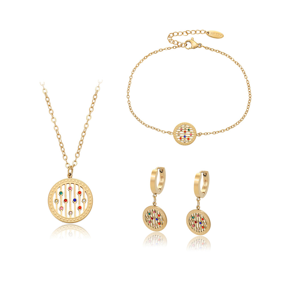 Pozlacená Slitinová Sada s Červeným Emporia® Křišťálem a Modrým Emporia® Křišťálem ( Náhrdelník+Náušnice+Náramek+Přívěsek ) 2 