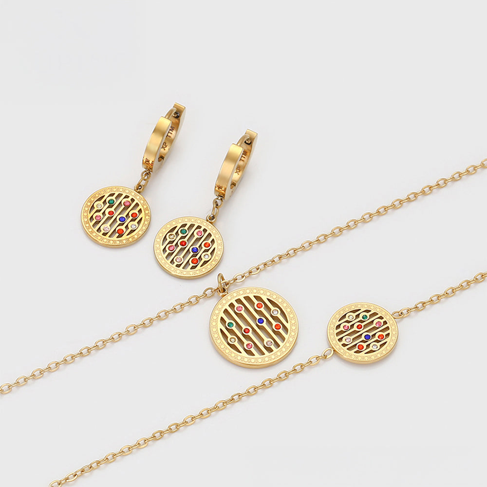 Pozlacená Slitinová Sada s Červeným Emporia® Křišťálem a Modrým Emporia® Křišťálem ( Náhrdelník+Náušnice+Náramek+Přívěsek ) 1 