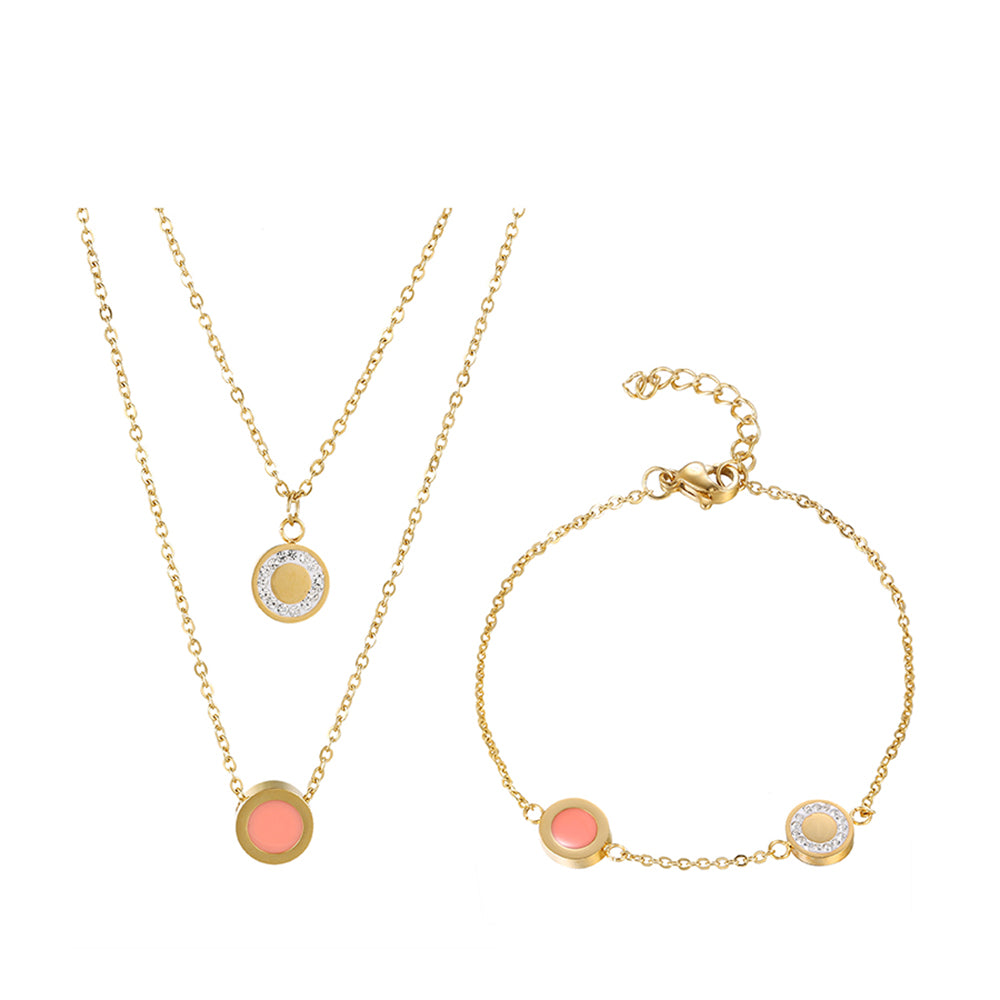 Pozlacená Slitinová Sada s Růžovým Emporia® Křišťálem a Bílým Emporia® Křišťálem ( Náhrdelník+Náramek ) 1 