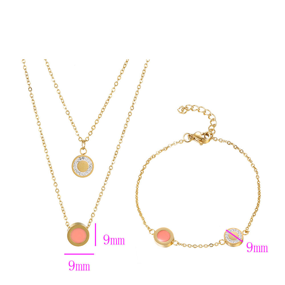 Pozlacená Slitinová Sada s Růžovým Emporia® Křišťálem a Bílým Emporia® Křišťálem ( Náhrdelník+Náramek )