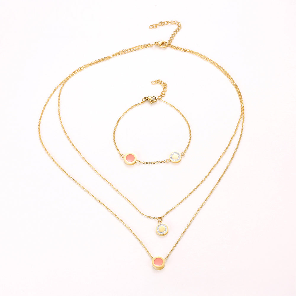 Pozlacená Slitinová Sada s Růžovým Emporia® Křišťálem a Bílým Emporia® Křišťálem ( Náhrdelník+Náramek ) 3 