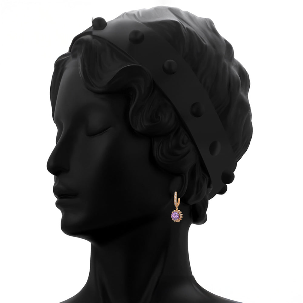 Pozlacená Slitinová Sada s Fialovým Emporia® Křišťálem a Bílým Emporia® Křišťálem ( Náušnice+Prsten+Přívěsek ) 5 