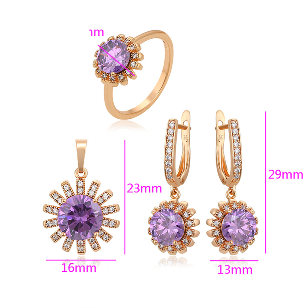 Pozlacená Slitinová Sada s Fialovým Emporia® Křišťálem a Bílým Emporia® Křišťálem ( Náušnice+Prsten+Přívěsek ) 7 