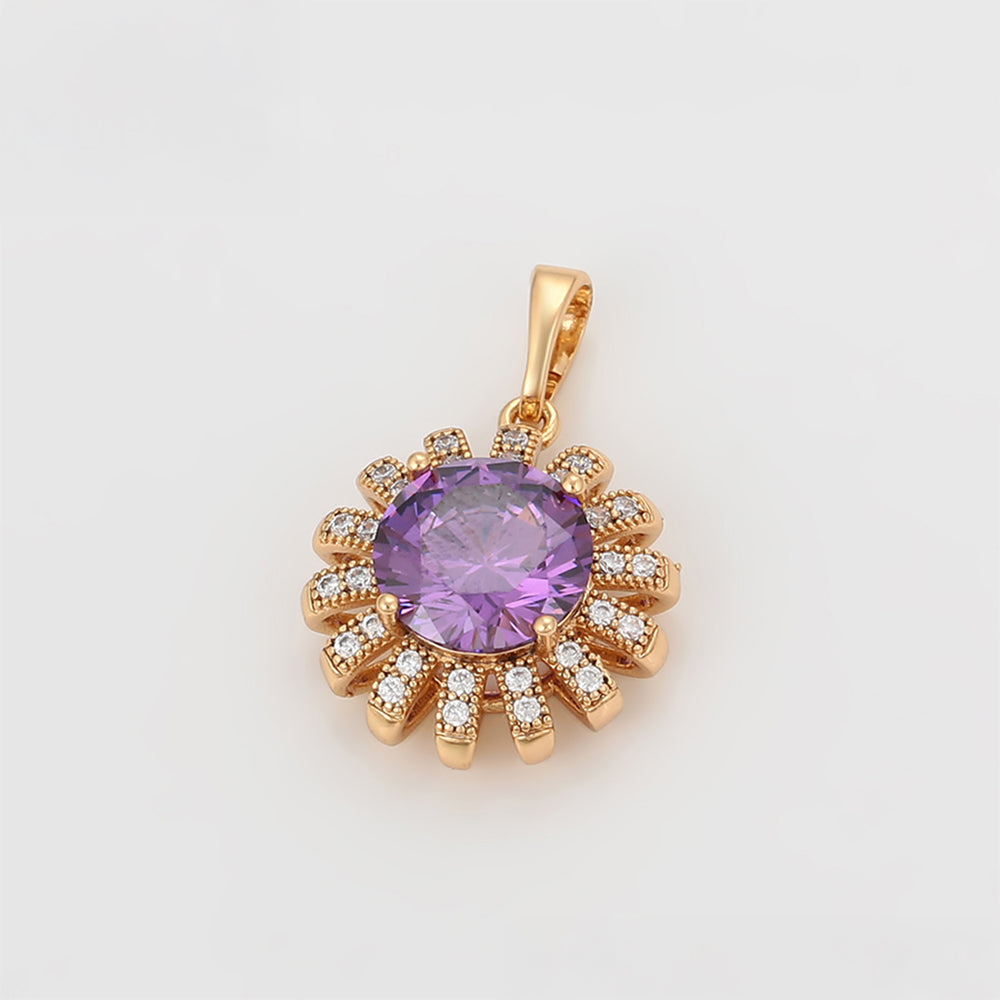 Pozlacená Slitinová Sada s Fialovým Emporia® Křišťálem a Bílým Emporia® Křišťálem ( Náušnice+Prsten+Přívěsek ) 9 