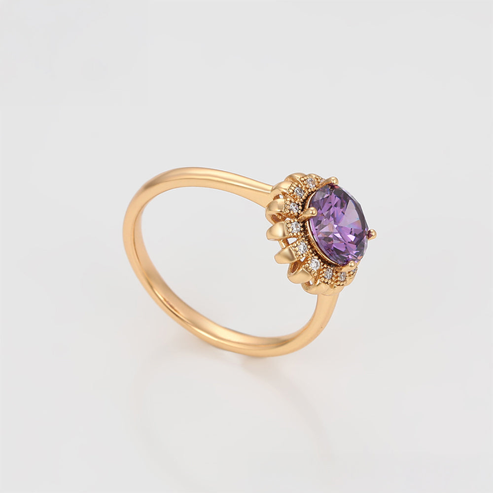 Pozlacená Slitinová Sada s Fialovým Emporia® Křišťálem a Bílým Emporia® Křišťálem ( Náušnice+Prsten+Přívěsek )