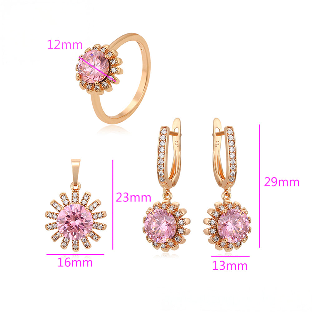 Pozlacená Slitinová Sada s Růžovým Emporia® Křišťálem a Bílým Emporia® Křišťálem ( Náušnice+Prsten+Přívěsek ) 2 