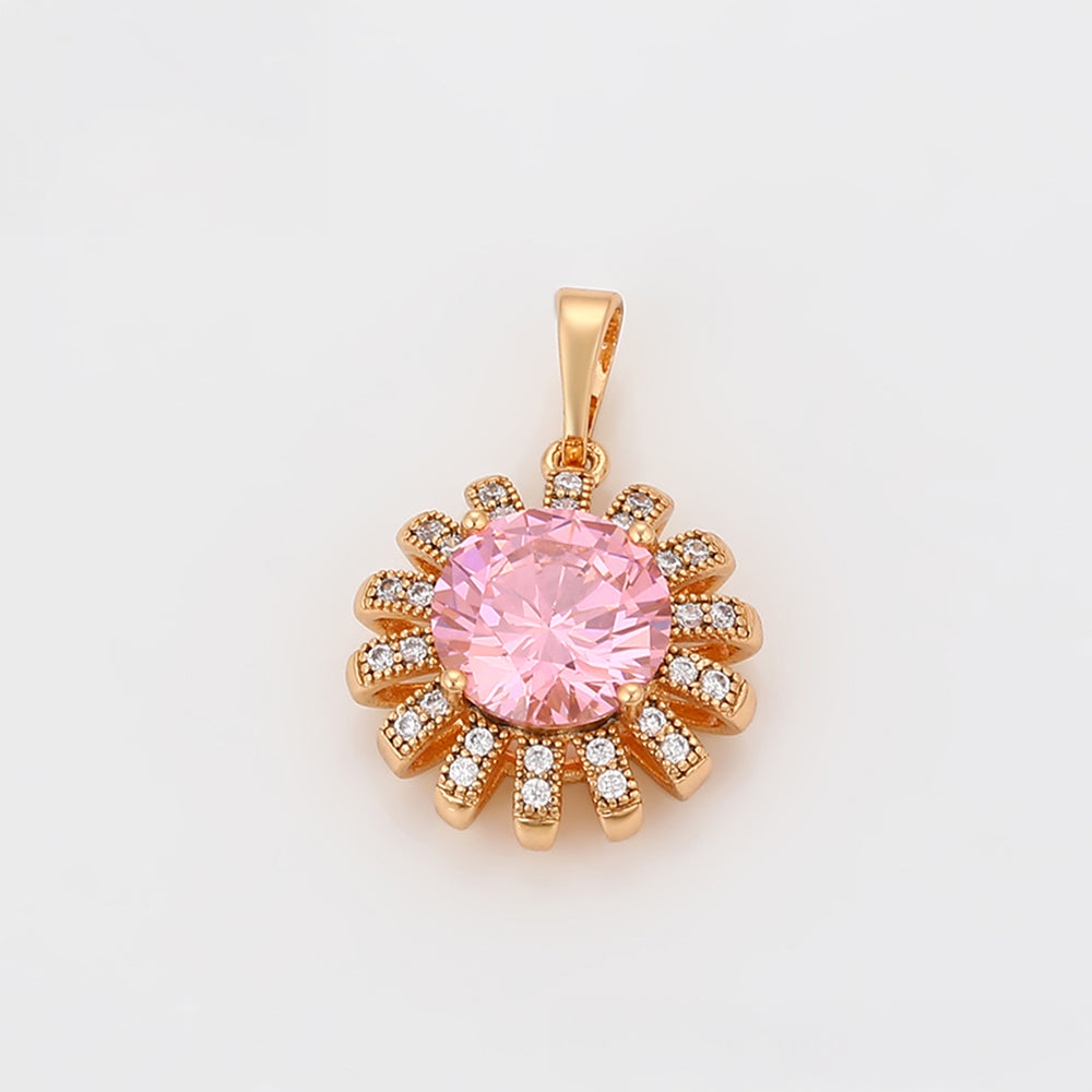 Pozlacená Slitinová Sada s Růžovým Emporia® Křišťálem a Bílým Emporia® Křišťálem ( Náušnice+Prsten+Přívěsek ) 4 