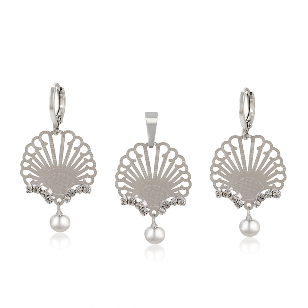 Pozlacená Slitinová Sada s Bílým Emporia® Křišťálem ( Náušnice+Přívěsek )