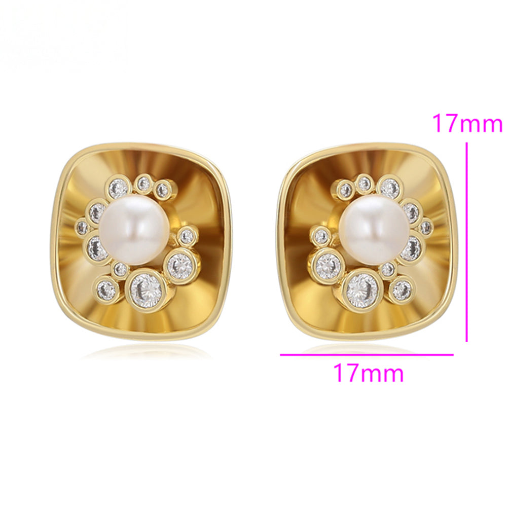 Pozlacené Slitinové Náušnice se Skleněná Perla a Bílým Emporia® Křišťálem