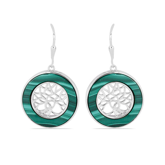 Stříbrné Náušnice s Waleským Malachitem