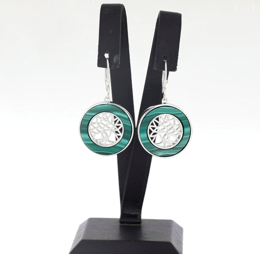 Stříbrné Náušnice s Waleským Malachitem