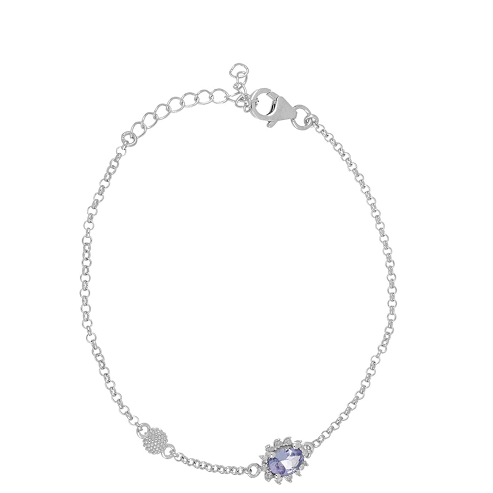 Stříbrný Náramek s Tanzanitem a Bílým Diamantem