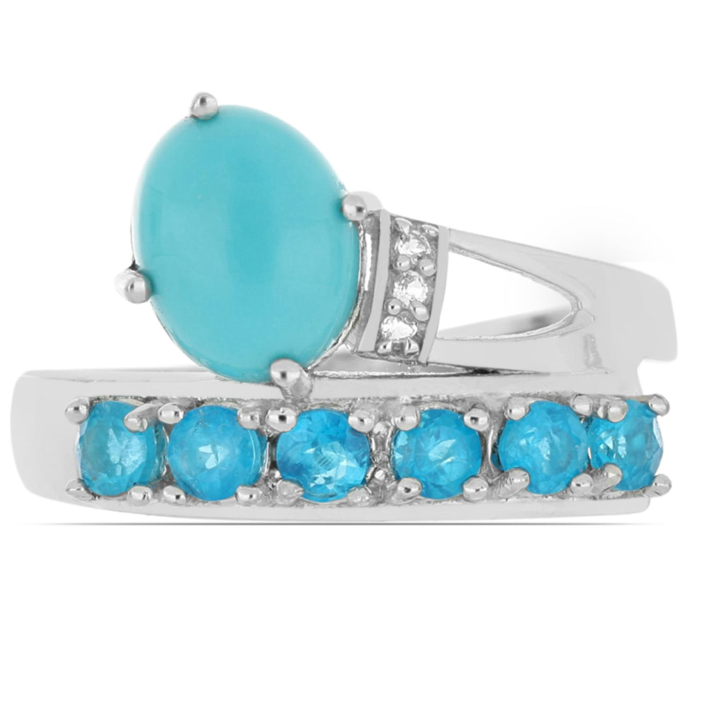 Stříbrný Prsten s Tyrkysem Sleeping Beauty a Nebesky Modrým Apatitem ze Sludyanky