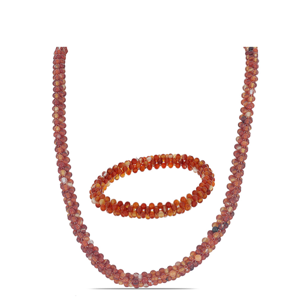 Pozlacené Stříbro 925/1000 - Sada s Červeným Achátem - Karátové číslo: 168.87. přibližná hmotnost: 24.65 gramů 1 