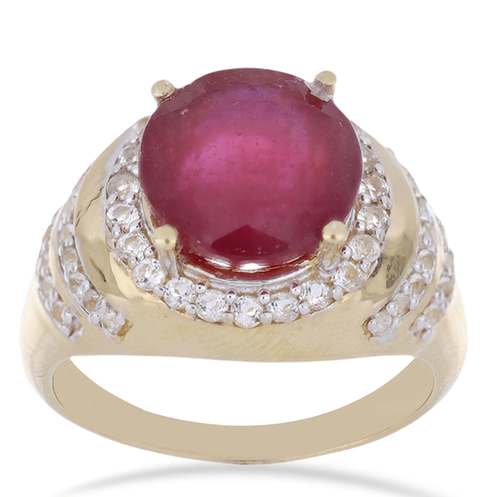 Pozlacený Stříbrný Prsten s Madagaskarským Rubínem a Bílým Topazem 2 