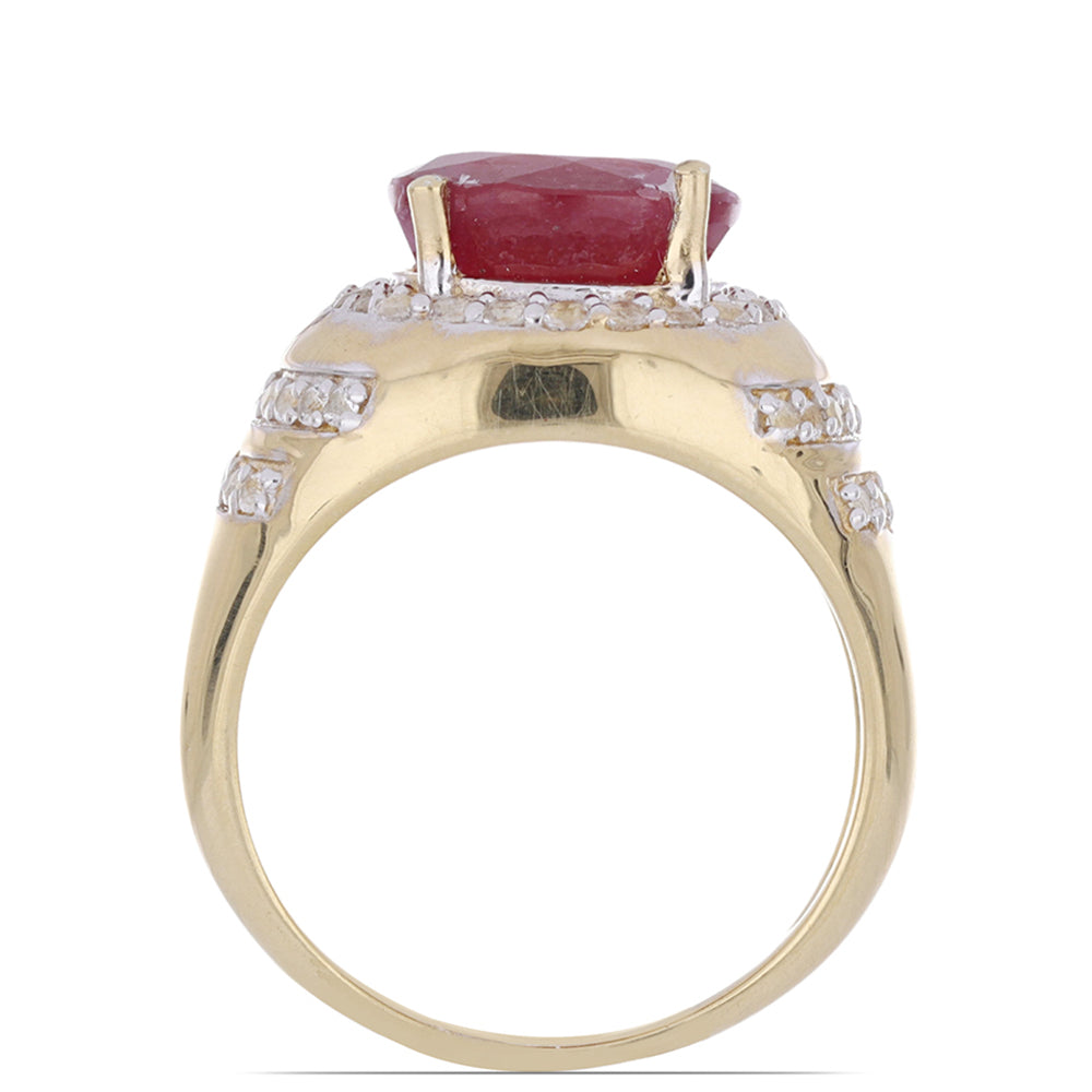 Pozlacený Stříbrný Prsten s Madagaskarským Rubínem a Bílým Topazem 3 