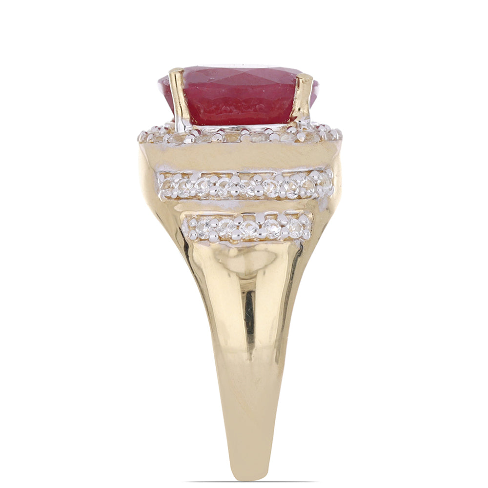 Pozlacený Stříbrný Prsten s Madagaskarským Rubínem a Bílým Topazem 4 