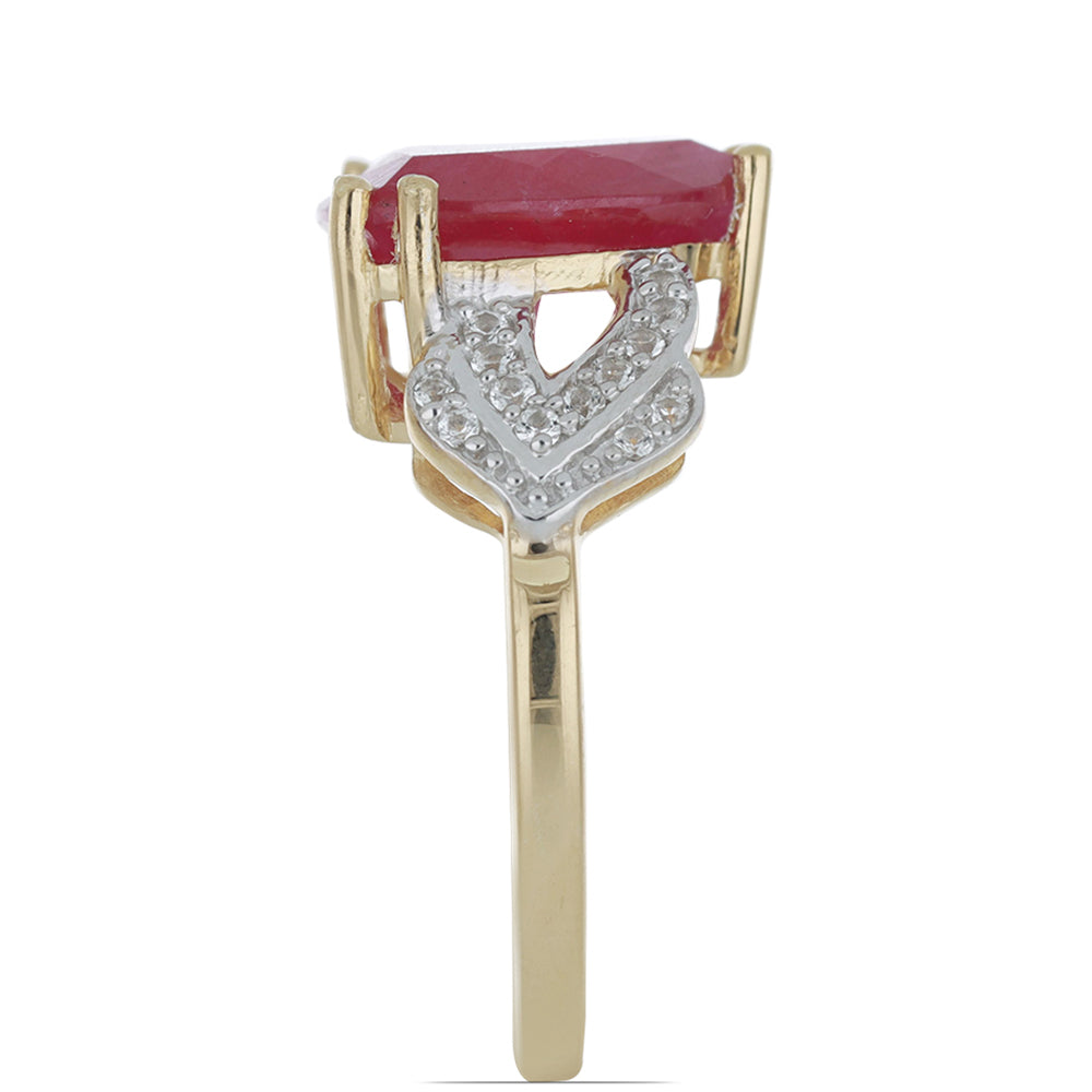 Pozlacený Stříbrný Prsten s Madagaskarským Rubínem a Bílým Topazem